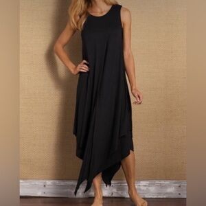 Soft Surroundings Black Maxi Dress Large Asymmetrical Sleeveless Minimalist Boho
